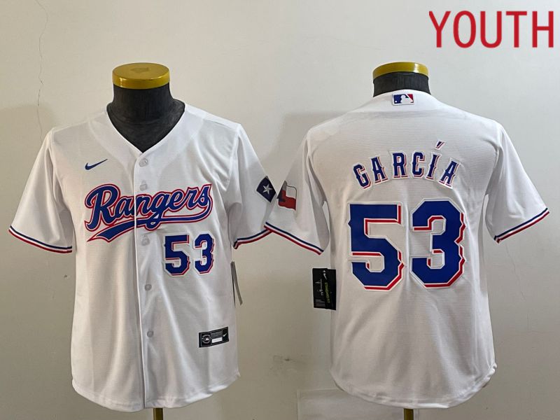 Youth Texas Rangers #53 Garcia White Game Nike 2023 MLB Jersey style 2